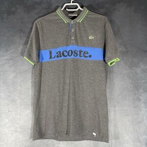 Lacoste Sport Kids Polo Shirt Gray Blue Lime Green Logo Regular Fit US XXL